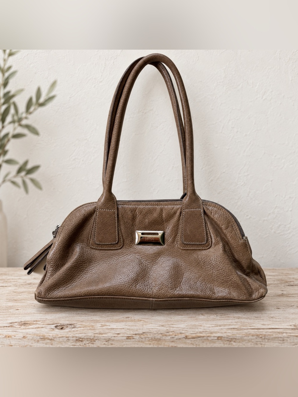 Latico Taupe Leather Coin Keeper Triple Zip Purse